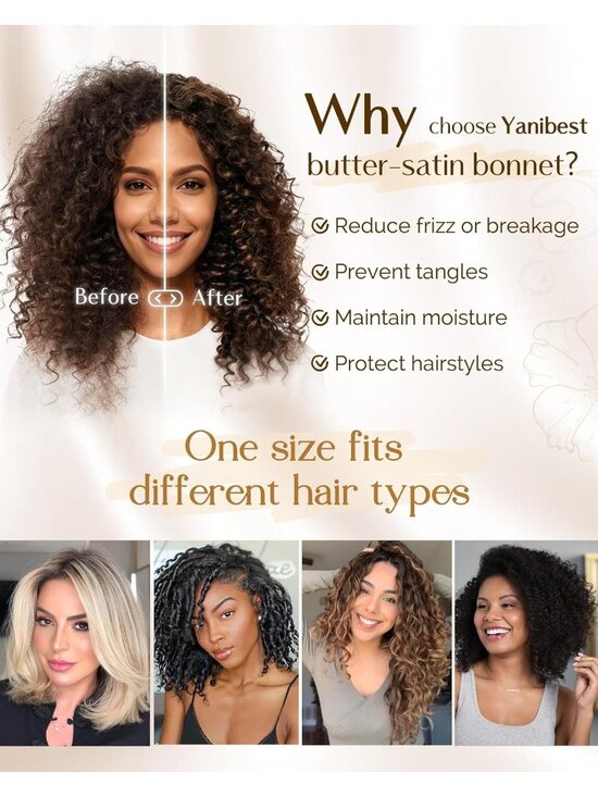 〽️Women Champagne Double Layer Hair Reduce Friction Prevent Frizz Satin Bonnet main image 5